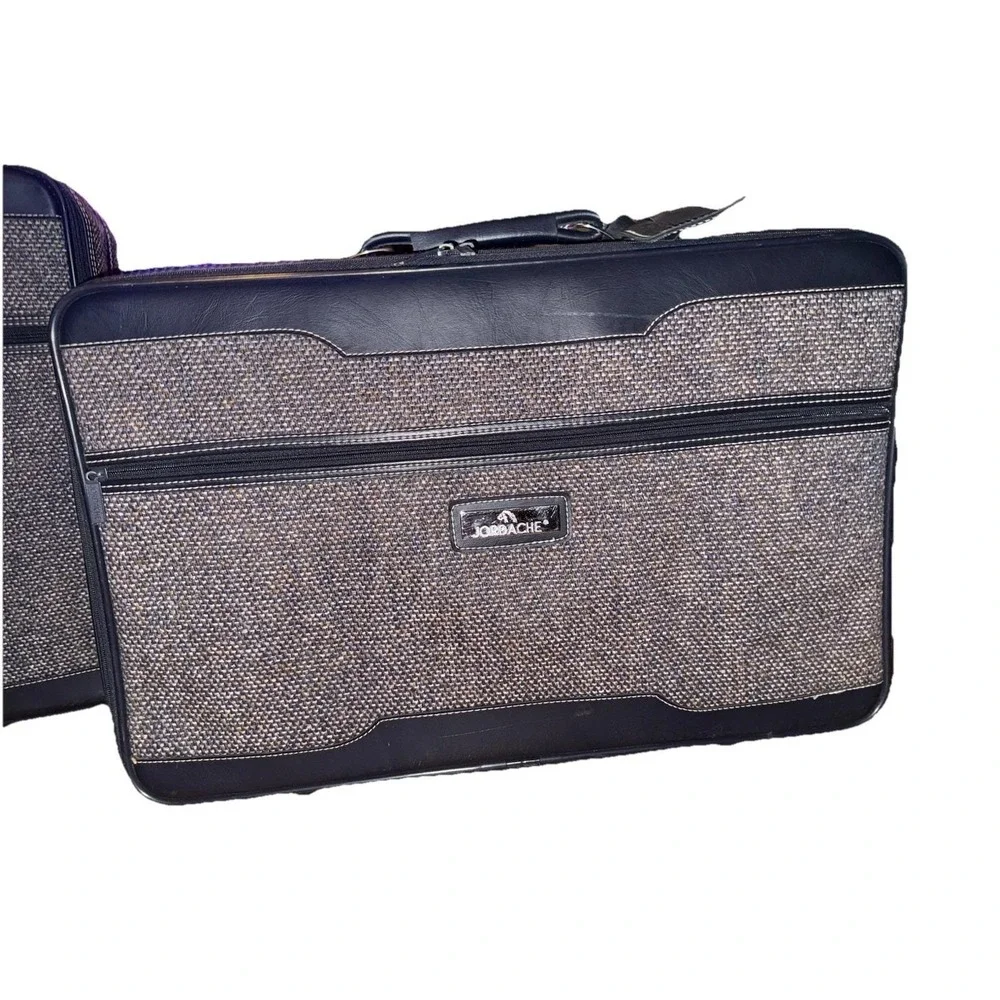 VTG Jordache Tweed Luggage Set‎ Of 2 Large On Wheels Smaller Stand